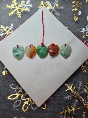 5 Jade Leaf Charms | Hand Carved Green & Brown for Jewelry Making